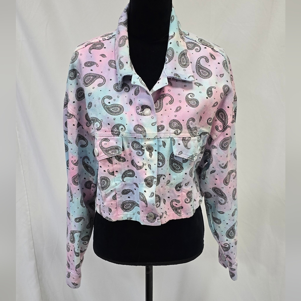 Signature8 women L cropped denim jacket paisley print tie dye, gorpcore‎ street